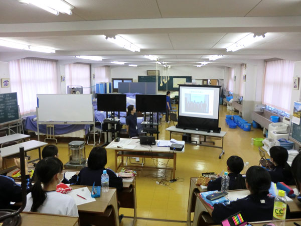 八幡高等学校の実習室での講義の様子